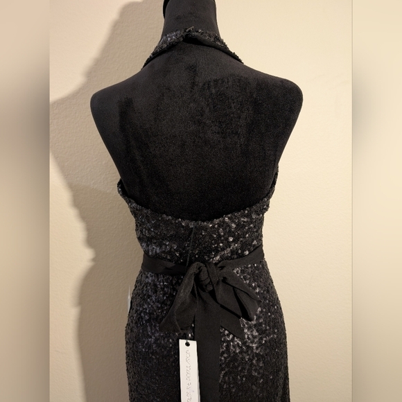 NWT $398 Dress the Population Giselle Sequin Wrap Gown Black - Picture 7 of 14